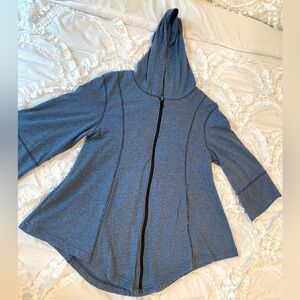 Lur Blue Stripe Zip-Up Yoga Hoodie with cropped sleeves Size XL